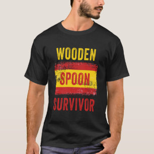 Wooden Spoon Survivor Spain Flag Funny Childhood Q T-Shirt