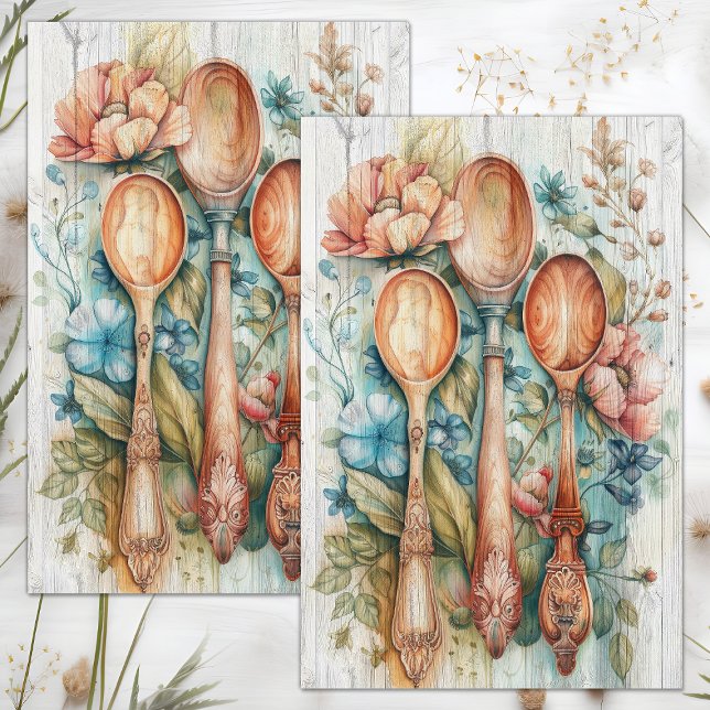 WOODEN SPOONS FLORAL DECOUPAGE TISSUE PAPER (WOODEN SPOONS FLORAL DECOUPAGE TISSUE PAPER)