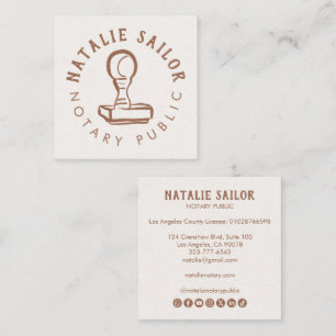 Wooden Stamp Logo Notary Public CUSTOM Social Icon Square Business Card