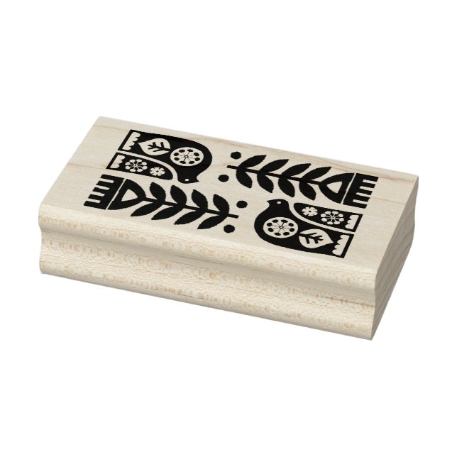 Wooden Stamp - Scandinavian Folk Art Flowers Birds (Stamp)
