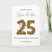 Wooden Style 25th wedding anniversary greeting