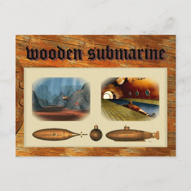 wooden submarine holiday postcard (Front)