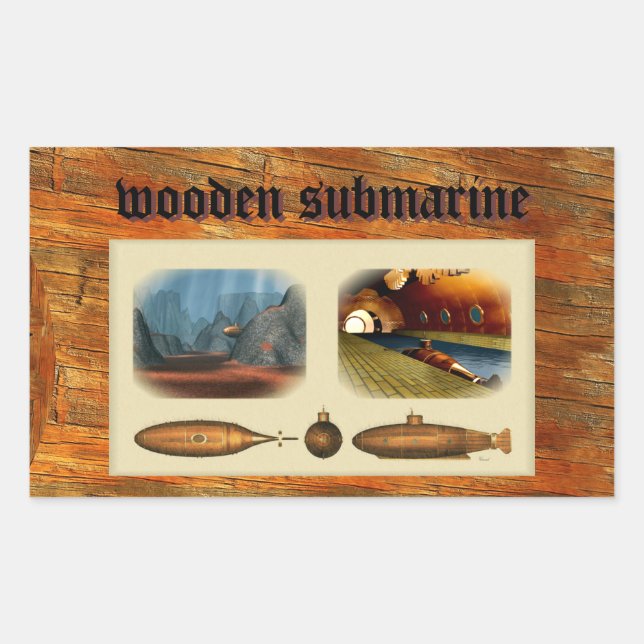 wooden submarine rectangular sticker (Front)