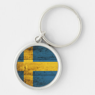 Wooden Sweden Flag Key Ring