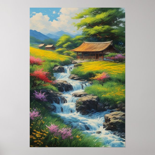 Wooden Teahouse by Cascading Waters Poster (Front)