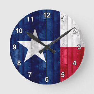 Wooden Texan Flag Round Clock