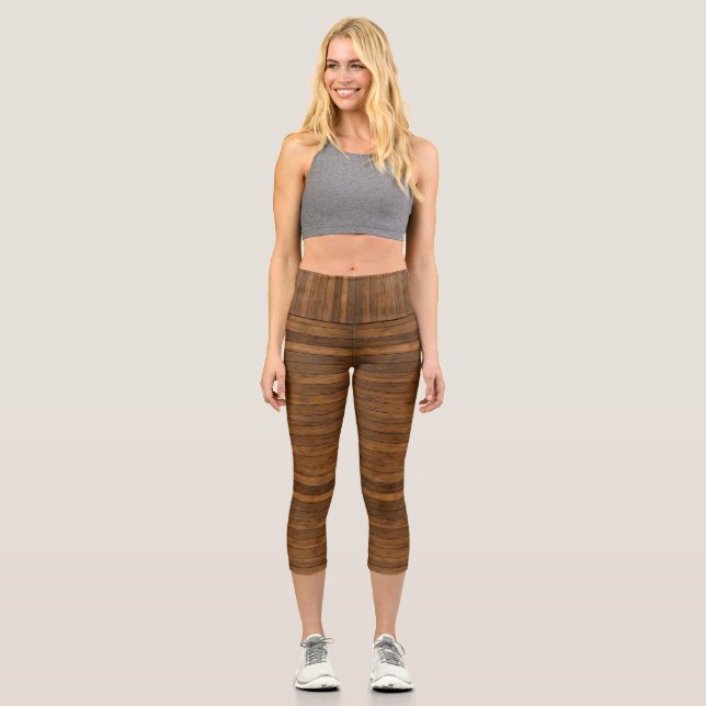 Wooden Texture Capri Leggings (Front)