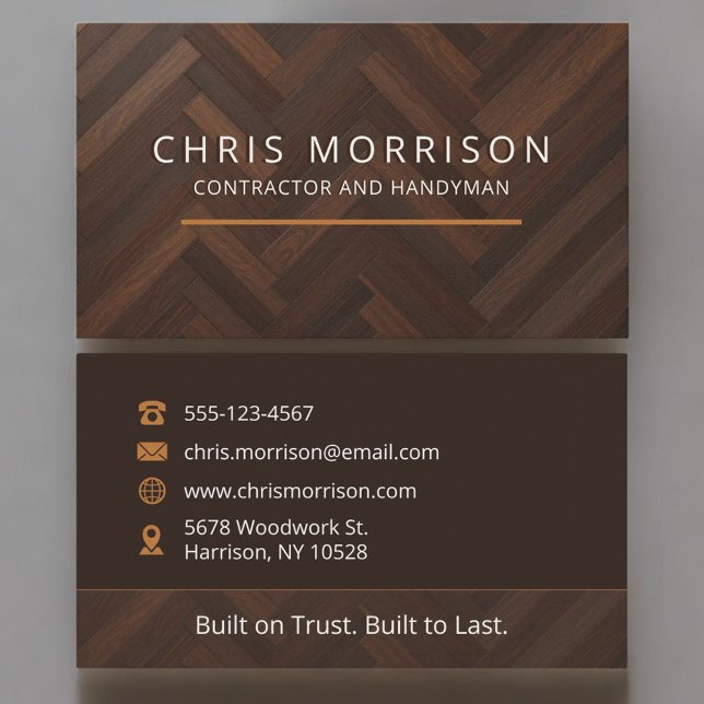 Wooden Texture Handyman & General Contractor Business Card (Creator Uploaded)