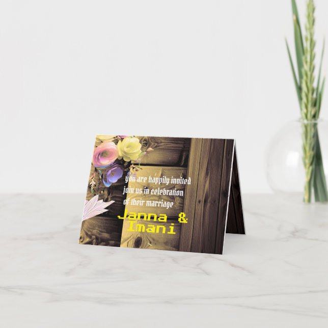 wooden textured unique wedding invitation (Front)