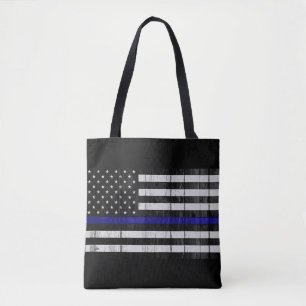 Wooden Thin Blue Line Flag Tote Bag