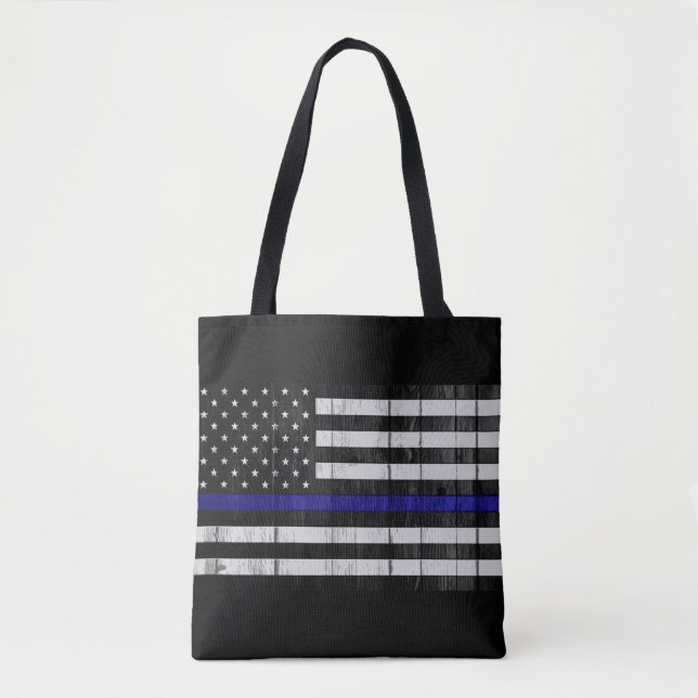 Wooden Thin Blue Line Flag Tote Bag (Front)