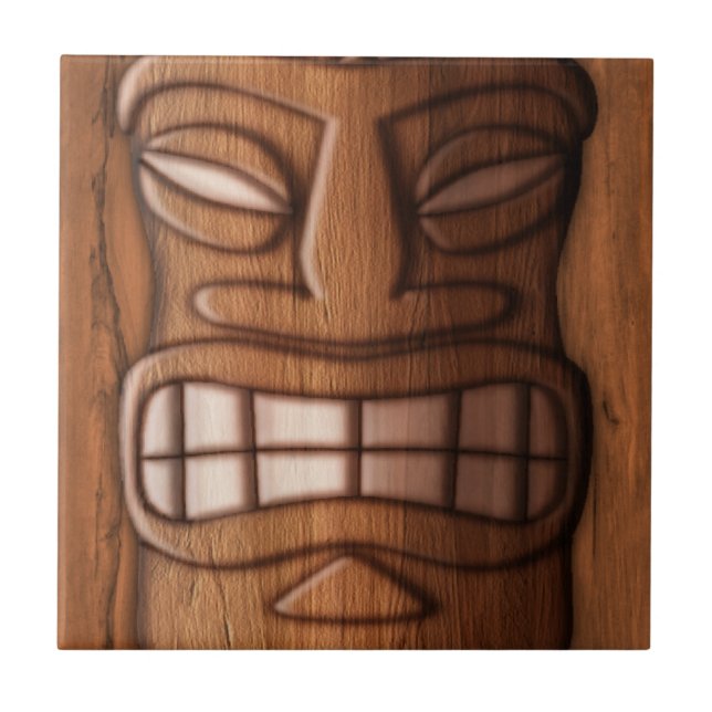 Wooden Tiki Mask Tile (Front)