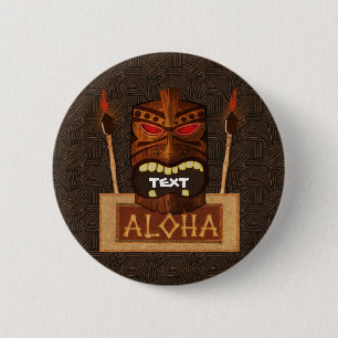 Wooden Tiki Mask Vintage Retro ALOHA Hawaiian 6 Cm Round Badge