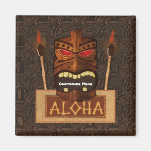 Wooden Tiki Mask Vintage Retro ALOHA Hawaiian Magnet
