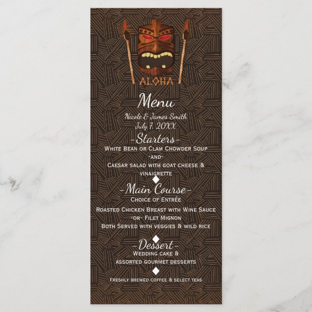 Wooden Tiki Mask Vintage Retro ALOHA Hawaiian Menu (Front)