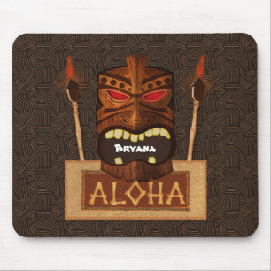 Wooden Tiki Mask Vintage Retro ALOHA Hawaiian Mouse Mat