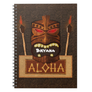 Wooden Tiki Mask Vintage Retro ALOHA Hawaiian Notebook