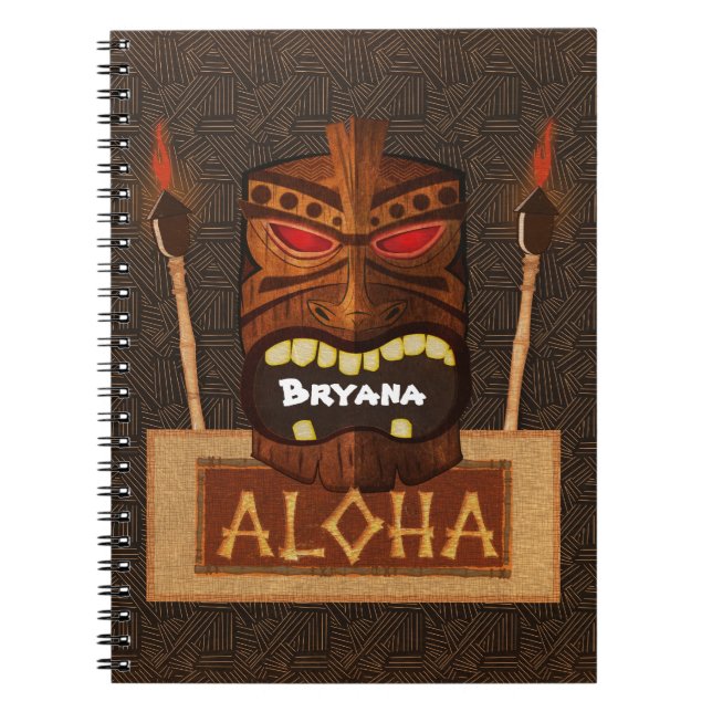 Wooden Tiki Mask Vintage Retro ALOHA Hawaiian Notebook (Front)