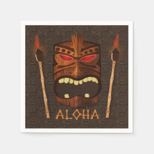 Wooden Tiki Mask Vintage Retro Luau Summer Party Napkin