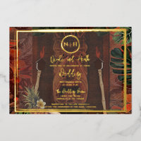 Wooden Tiki Vintage Hawaiian Wedding Photo