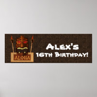 Wooden Tiki Vintage Retro ALOHA Luau Party Banner