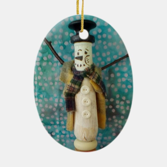 Wooden toy snowman ornament (Back)