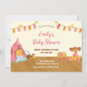 Wooden toys baby shower invitation