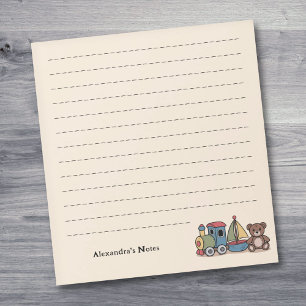 Wooden Toys with train, sailboat, and teddy bear Notepad