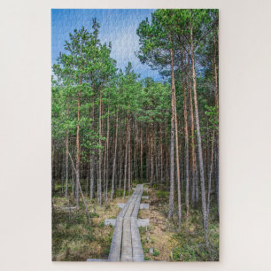 Wooden trail in pine forest jigsaw puzzle