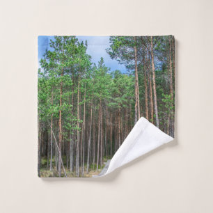 Wooden trail in pine forest wash cloth