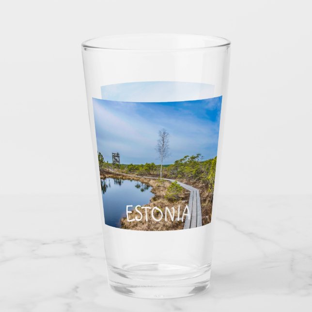 Wooden trail over swamp in Estonia Glass (Front)