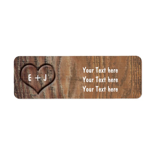 Wooden Tree Carved Heart Rustic Address Labels (Front)