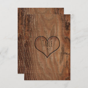 Wooden Tree Carved Heart Rustic Wedding Table Card