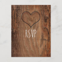 Wooden Tree Carved Heart Rustic Wood Wedding RSVP