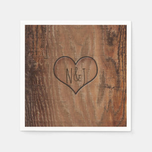 Wooden Tree Carved in Heart Rustic Wedding Napkin