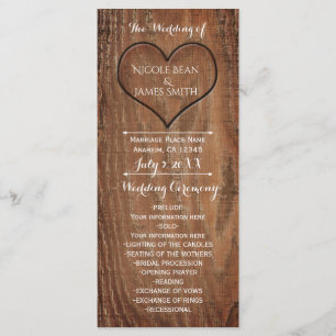 Wooden Tree Carved in Heart Rustic Wedding Program Programme