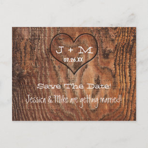 Wooden Tree Trunk Heart Wedding Save Date Postcard