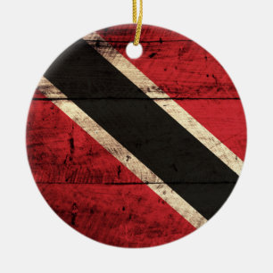Wooden Trinidad and Tobago Flag Ceramic Tree Decoration