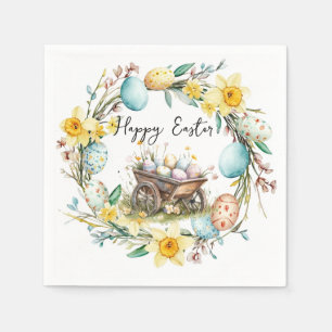 Wooden trolley with decorative eggs floral Easter Napkin