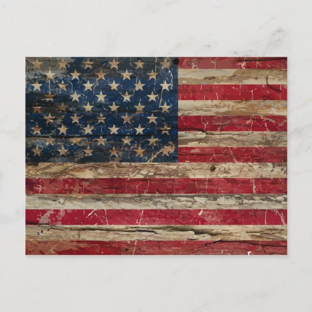 Wooden Vintage American Flag Postcard (Front)