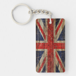 Wooden Vintage Union Jack Flag Key Ring