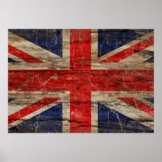 Wooden Vintage Union Jack Flag Poster (Front)