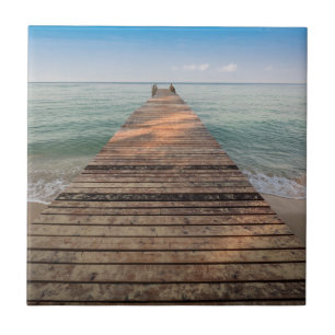 Wooden Walk Path and Sea in Summer Tile