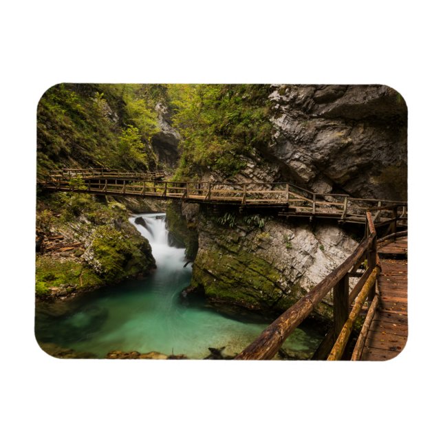 Wooden walkway through Vintgar Gorge canyon Magnet (Horizontal)