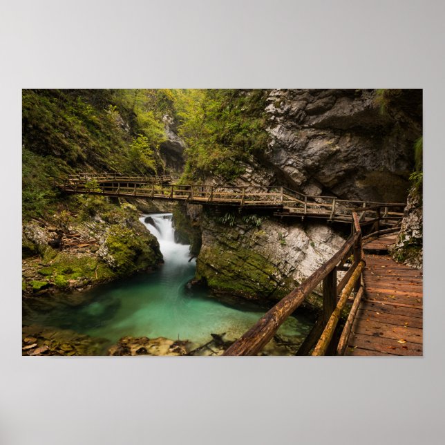 Wooden walkway through Vintgar Gorge canyon Poster (Front)