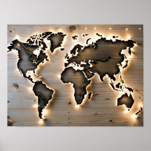 Wooden Wall Art Water Colour World Map Poster