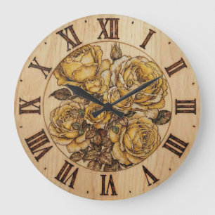 Wooden Wall Clock Roses