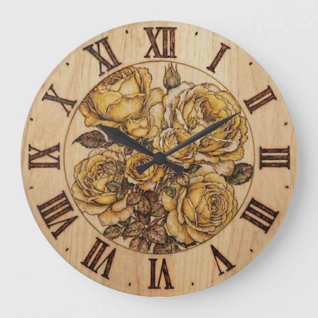 Wooden Wall Clock Roses (Front)