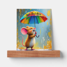 Wooden Wall Ledge & Photo | Mouse in Rain Cartoon