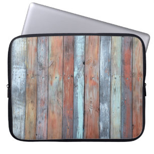 Wooden wall texture, old painted multicolored wood laptop sleeve
